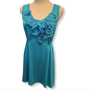 LEEBE Vibrant Light Teal Sleeveless Ruffled Scoop-Neck Tank Top W-892